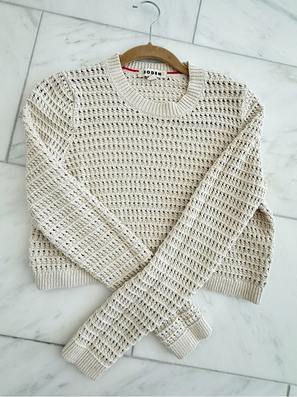 Boden Cream Open-Weave Crewneck Sweater - Picture 2 of 9